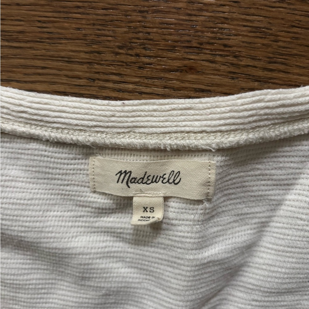 Madewell Cream V-Neck Textured 3/4 Sleeve Top - Picture 3 of 5